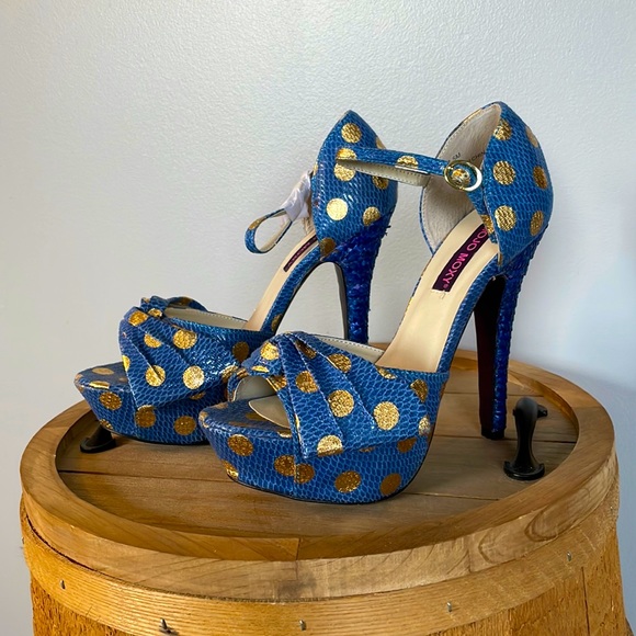 Mojo Moxy Sexy Platform Ankle Strap Polka Dot Bow Heels - Picture 1 of 8